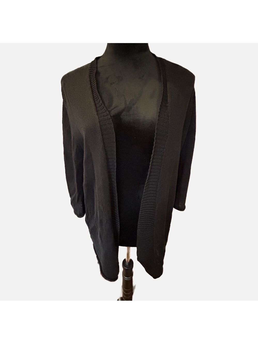 Eileen Fisher XL 100% Linen Open Front Cardigan Black